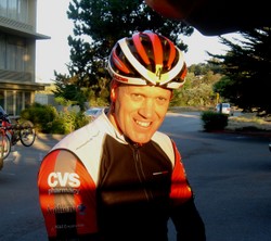Next morning, early, Randy is ready to hit the road and ride the 100-miles from Carmel to Hearst Castle.