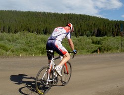 On the road during the ride, Randy gets back ready to take on the second half of the 100-mile ride.