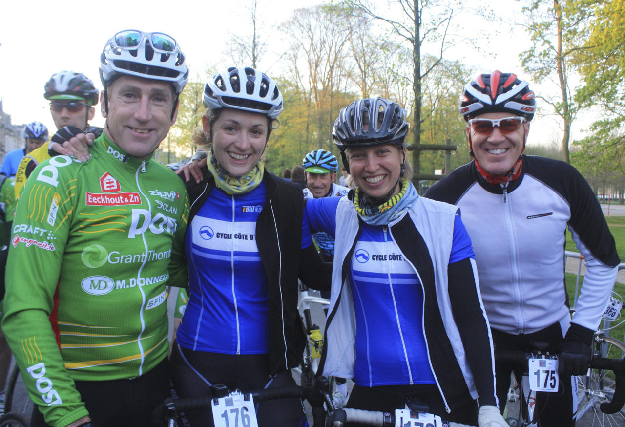 Randy joned Team Sean kelly for the inagural Paris Roubaix Challenge ride.  Here with Sean Kelly, Emma Davies, Claire Scrutton & Randy Ruhlman