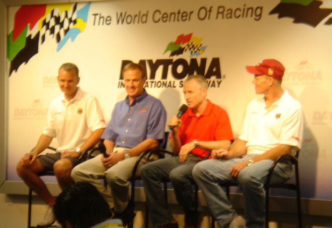Shane Lewis, Rusty Wallace, Mark Martin and Randy Ruhlman at pre-Iowa Speedway press conference held at Daytona