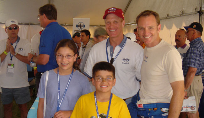 Randy and Shane greet guests and young fans at Preformed Line Products hospitality chalet at Mid-Ohio Daytona Prototype race